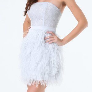 Bebe Blue Pearl Lace & Feather Dress Size 4 (New with Tags)